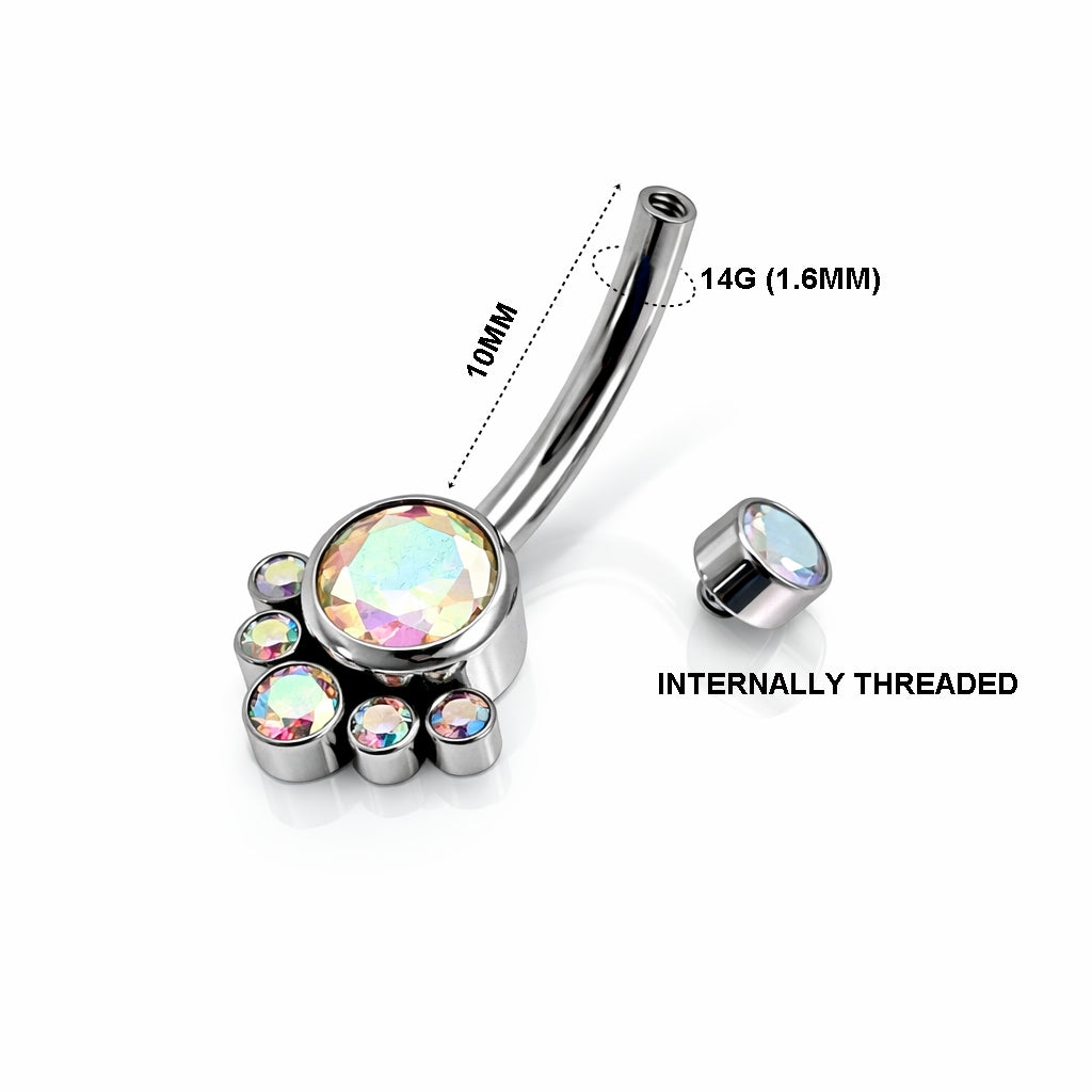 Titanium Internally Threaded AB Stone Cluster Belly Bar
