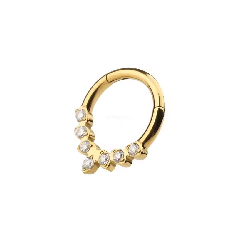 Titanium 7 Gem Petal Daith &amp; Septum Piercing Hoop 16G 10MM