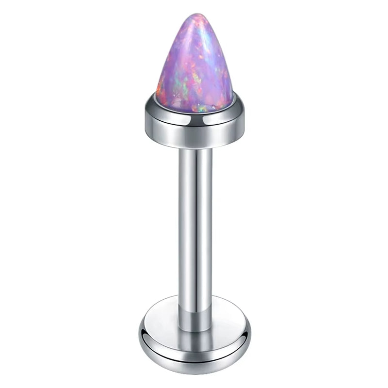 Natural Titanium 16G (1.2MM) Internally Threaded Opal Bullet Labret Stud