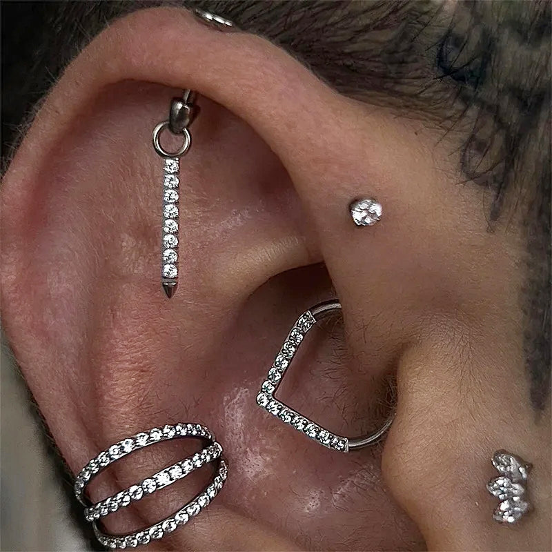 Lab_Dangling_08 ASTM F136 Titanium 16G (1.2mm) Internally Threaded Dangling Rod Stone Studded Piercing Jewelry