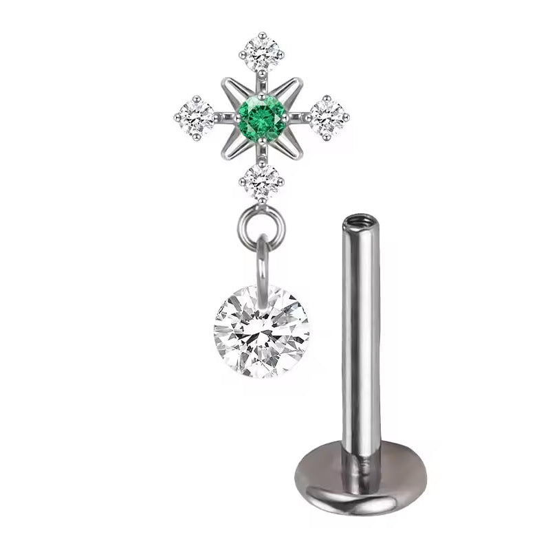 Natural Titanium 16G (1.2mm) Internally Threaded Snow Flake Dangling Piercing Stud