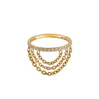 Titanium 16G (1.2MM) Hinged CZ Studded Piercing Hoop With Chains