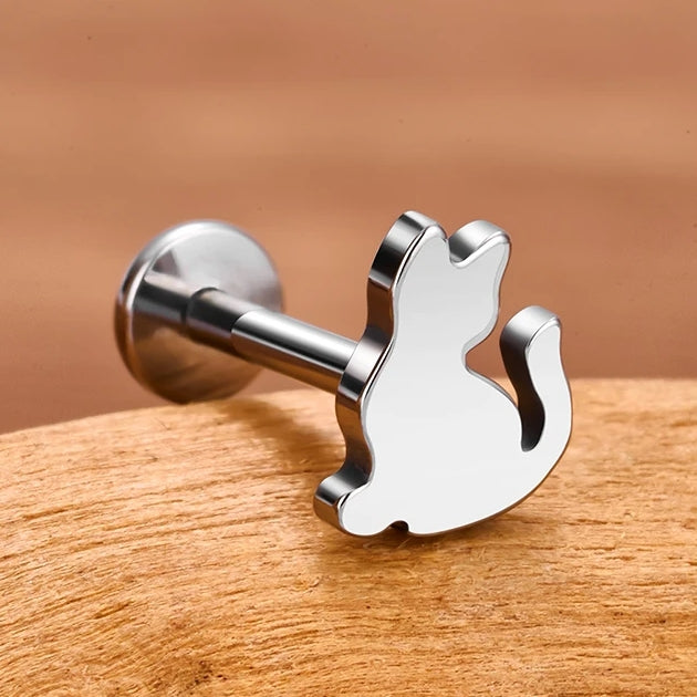 Titanium Internally Threaded Cat Shape Stud
