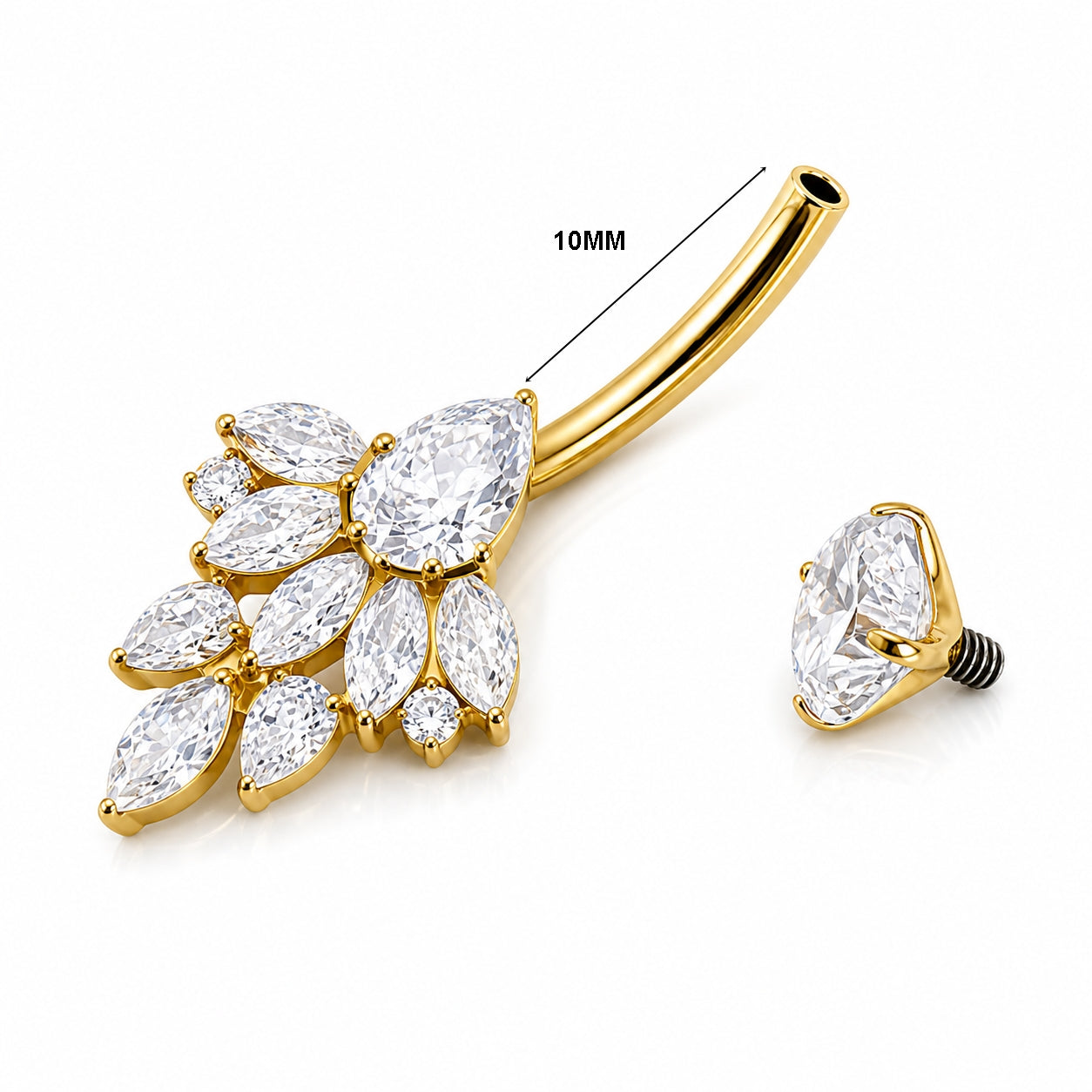 Titanium Belly Piercing – Leaf Cluster CZ Drop
