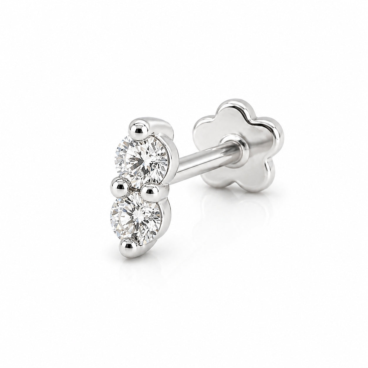 18K Solid Gold Dual Moissanite Flat Back Stud 