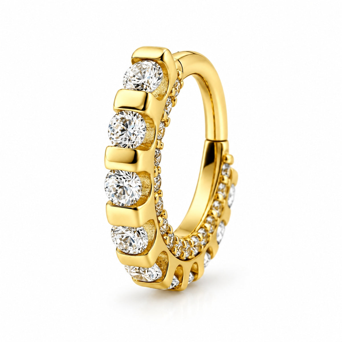 14K Gold Double-Row CZ Crown 8mm Daith & Septum Ring