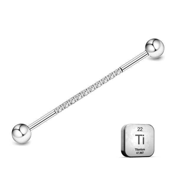 Implant-Grade Titanium Industrial Barbell with Crystal Set Line 