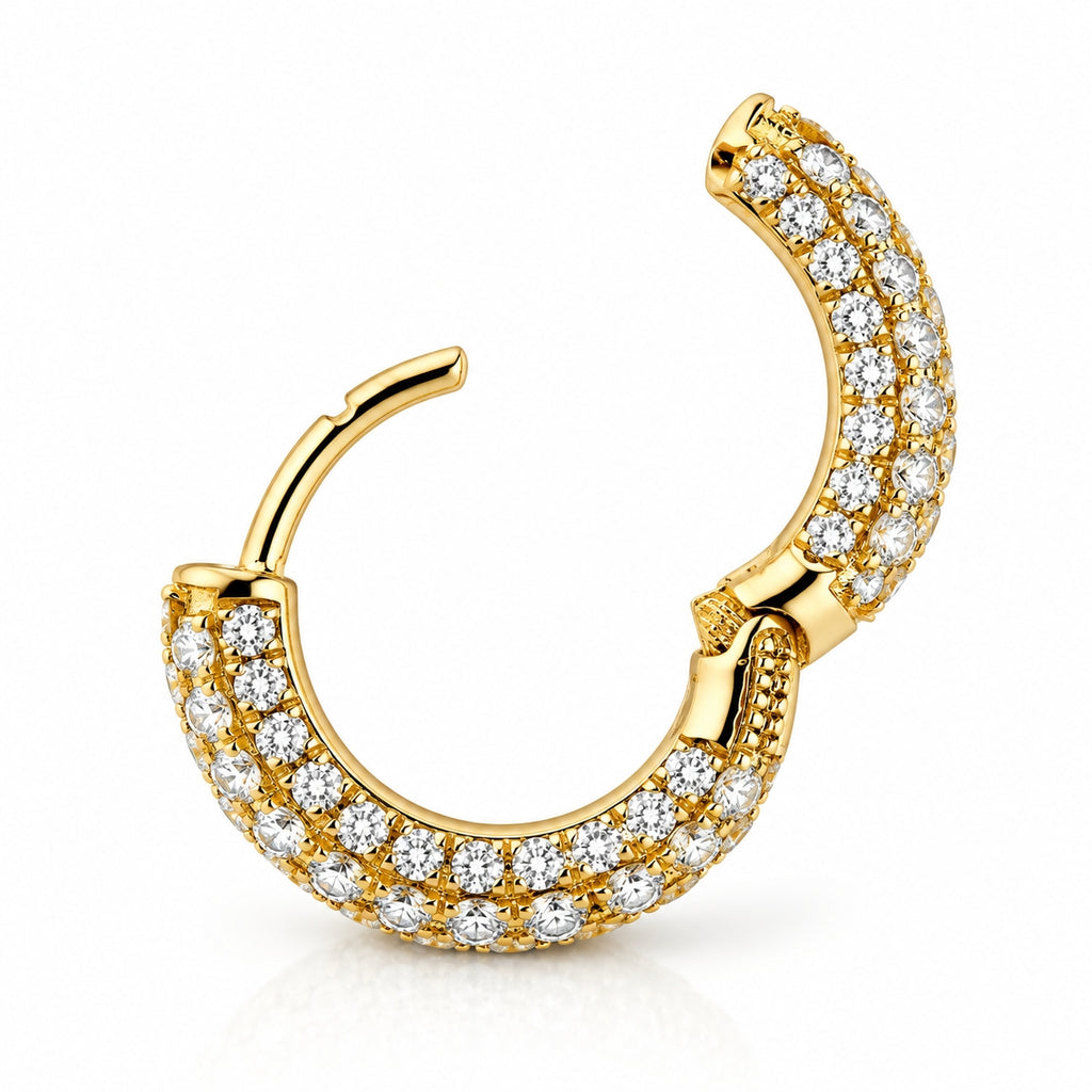 18K Gold Triple-Row Lab-Grown Diamond 10mm Hoop