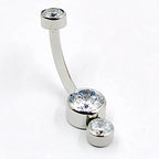 ASTM F136 Titanium 14G (1.6MM) Internally Threaded White Dual Stone Belly Button Piercing 10MM