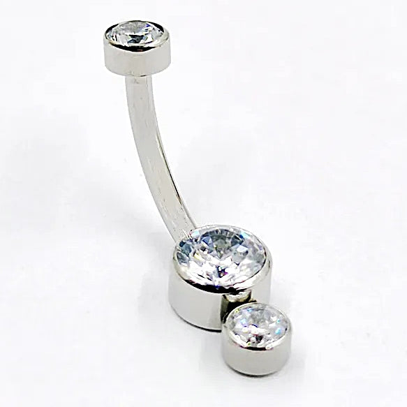 ASTM F136 Titanium 14G (1.6MM) Internally Threaded White Dual Stone Belly Button Piercing 10MM