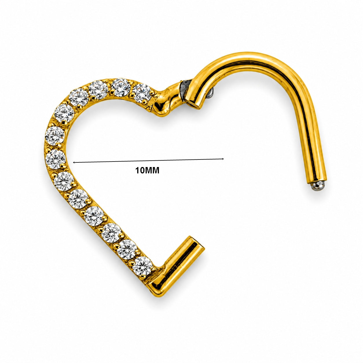 Crystal Heart Titanium Clicker Ring