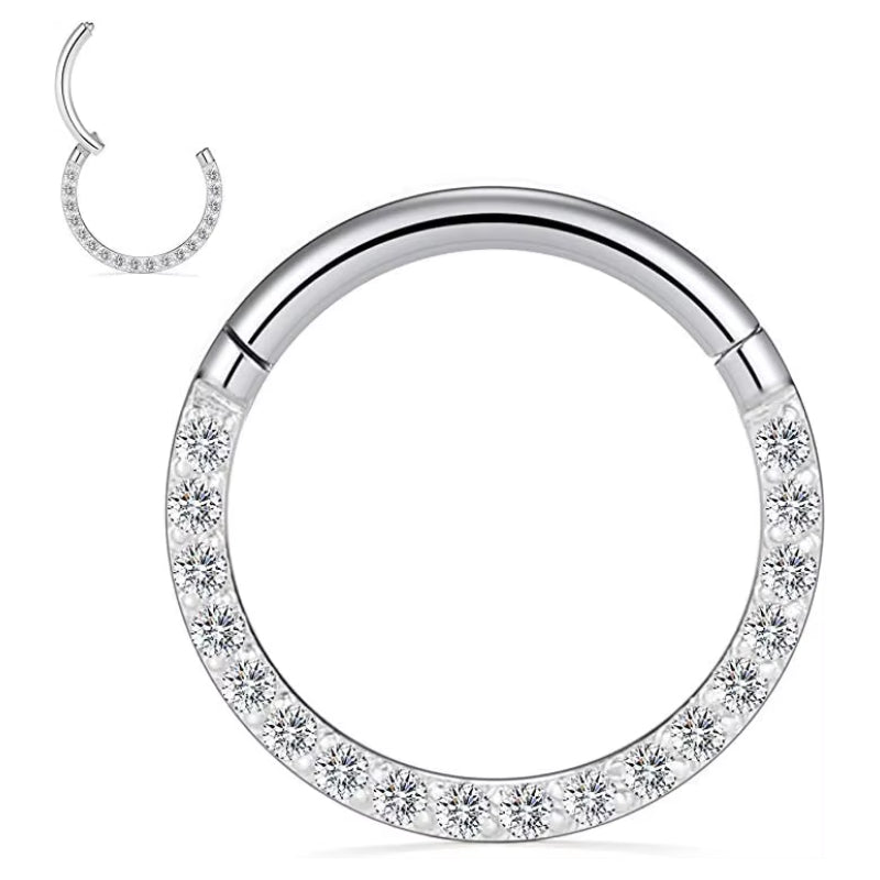 Titanium Front Crystal Daith &amp; Septum Piercing Hoop 16G 8MM