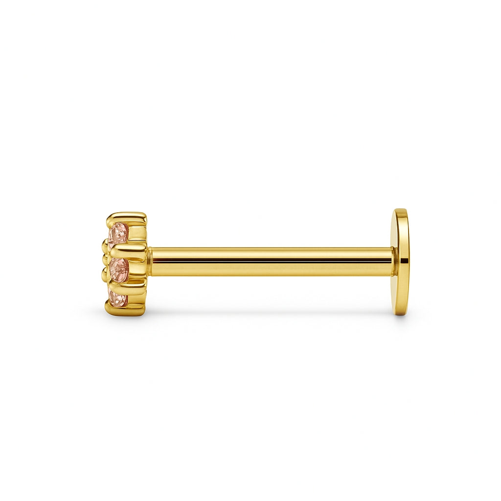 18K Yellow Gold Pink CZ Flower Stud – Internally Threaded (Sold Per Piece)