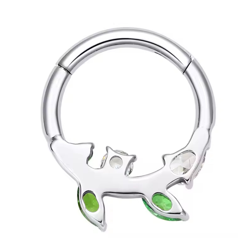 Natural Titanium Leaf Crystal Daith &amp; Septum Piercing Hoop 16G 8MM