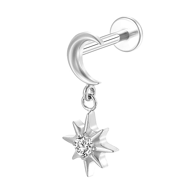 Titanium 16G (1.2mm) Internally Threaded Moon Star Dangling Piercing Stud