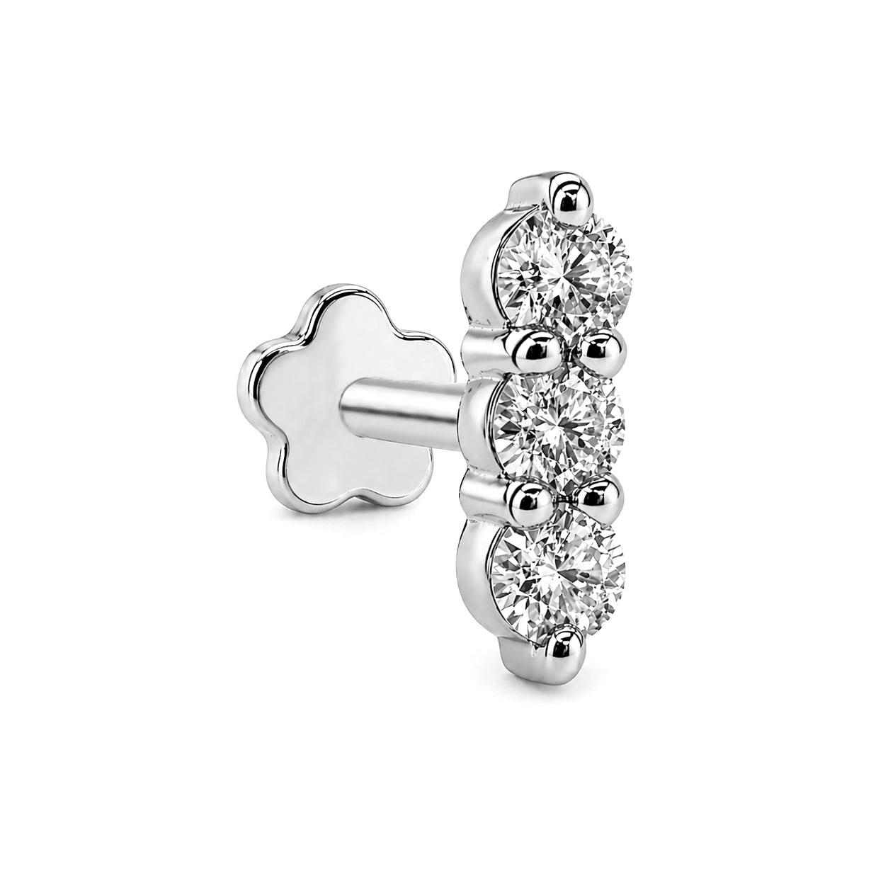 18K Gold Three Moissanite Flat Back 