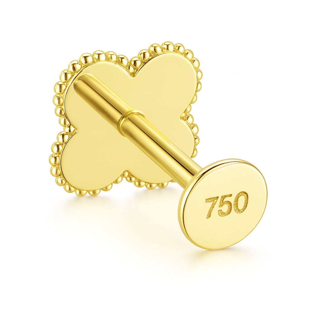 18K Yellow Gold Quatrefoil Diamond Stud – Internally Threaded (Sold Per Piece)
