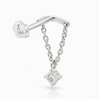 18K White Gold Hidden Helix Chain with Natural Diamond Drop