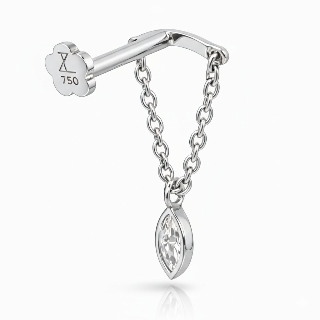 18K White Gold Marquise Diamond Hidden Helix Piercing