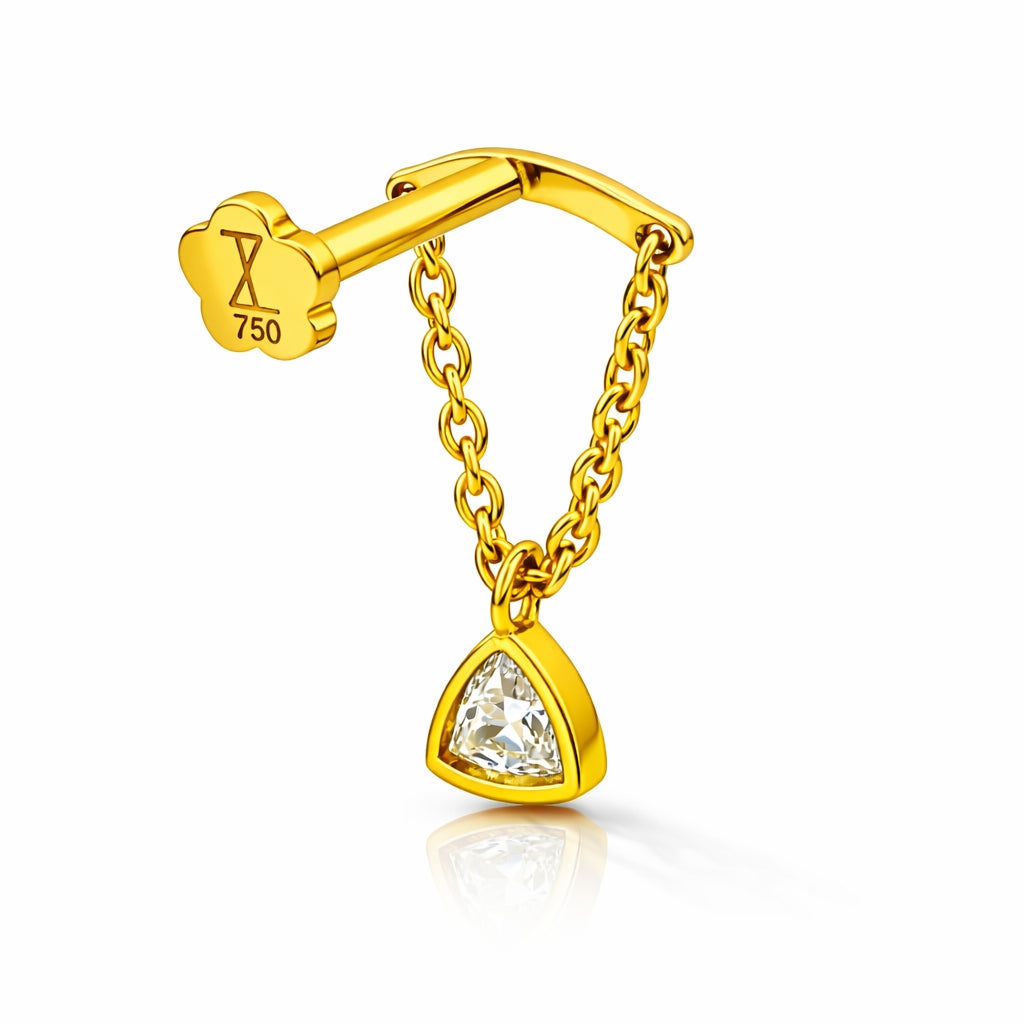 18K Yellow Gold Trillion Moissanite Hidden Helix Piercing