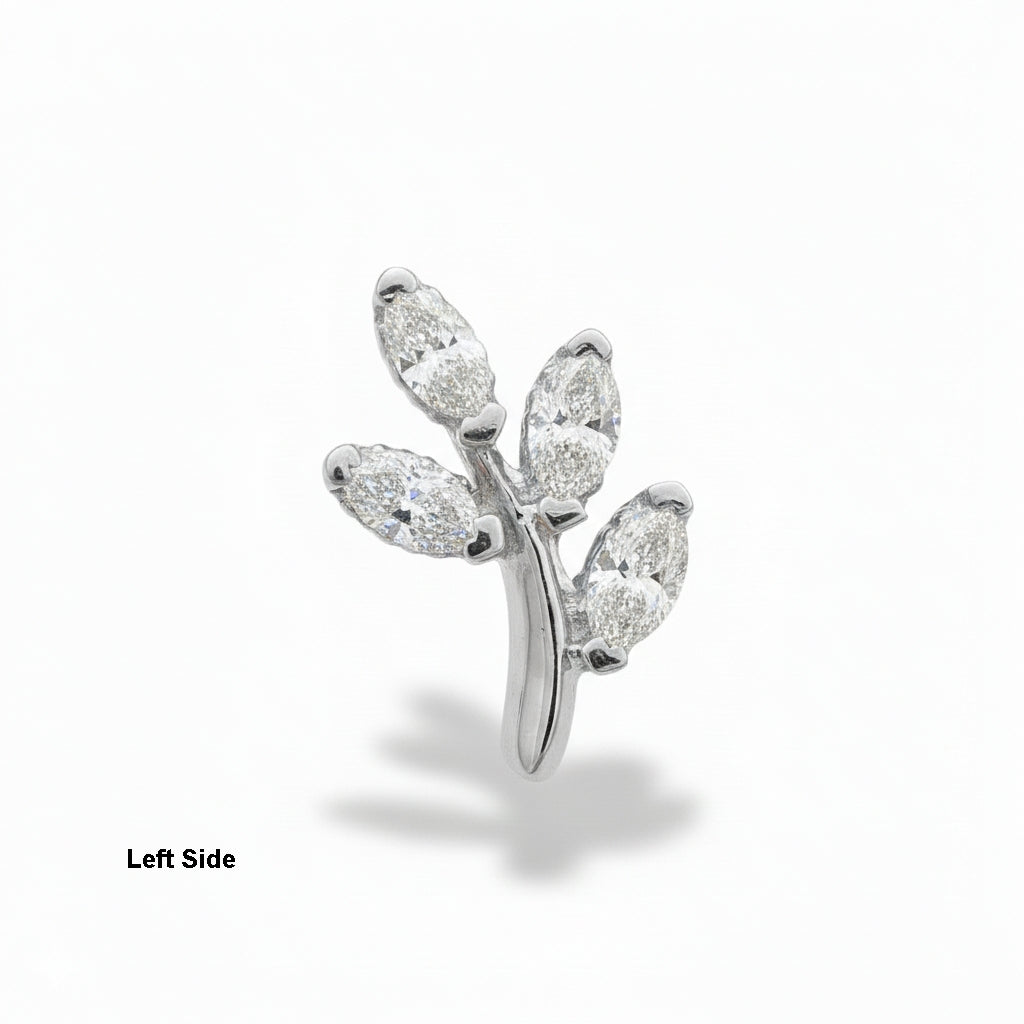 18K Gold Leaf Marquise Natural Diamond Stud (Right &amp; Left)