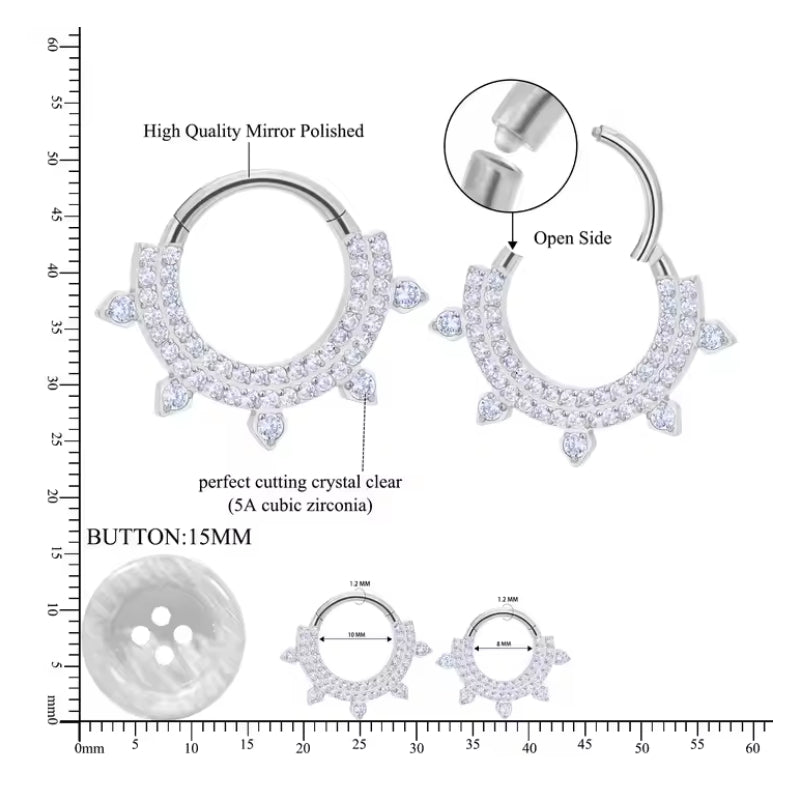 Natural Titanium Multi Crystal Daith &amp; Septum Piercing Hoop 16G 8MM