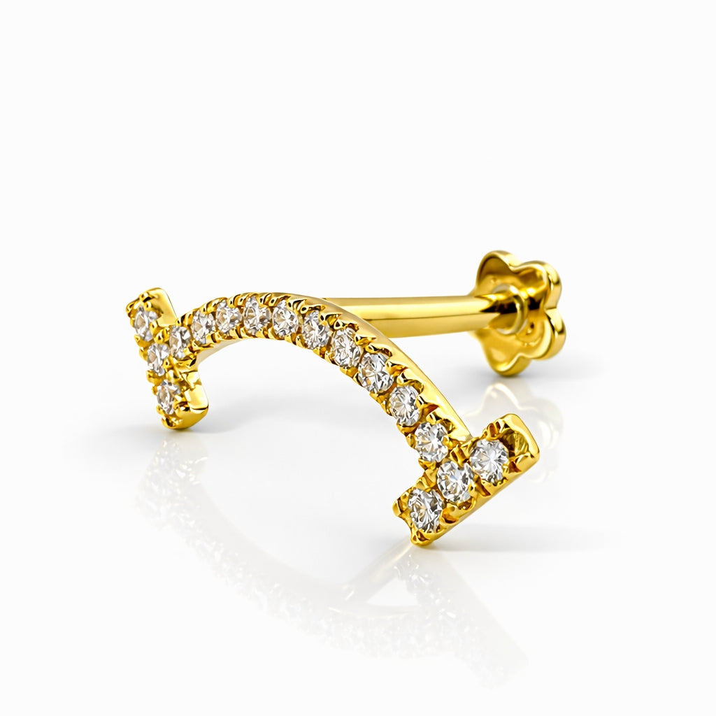 18K Gold Lab Diamond Curved Barbell – Internally Threaded Flat Back