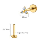 18k Gold Diamond Studded 16G (1.2MM) Internally Threaded Small Trinity Piercing Stud