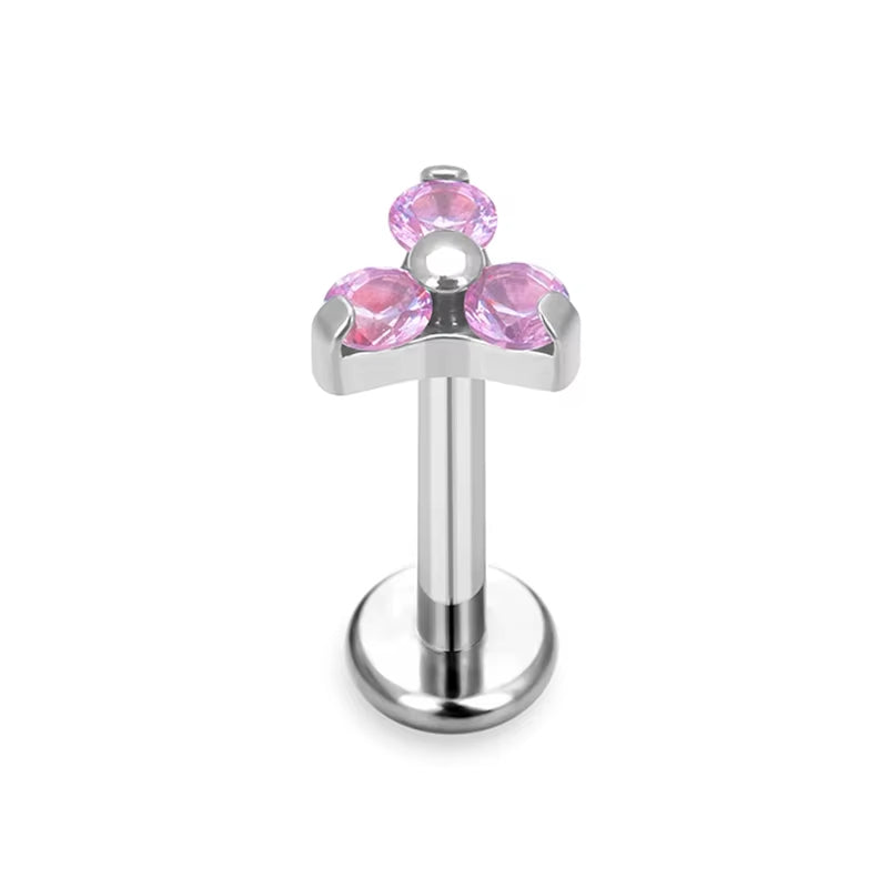 Natural Titanium 16G (1.2MM) Internally Threaded Trinity Piercing Stud