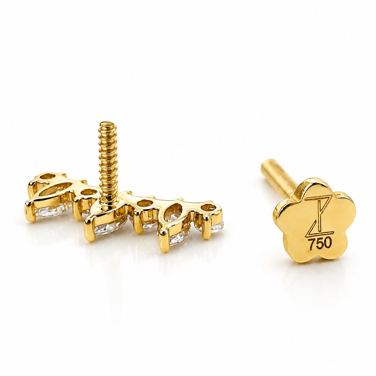 18K Solid Gold Marquise Crown Flat Back Stud with Moissanite