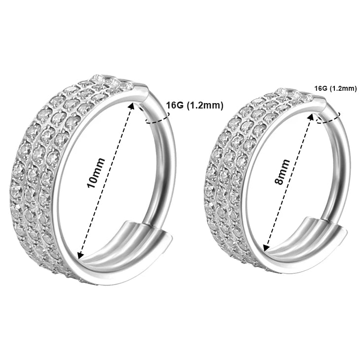 Ring_GPSS_03 ASTM F136 Titanium 16G (1.2MM) Hinged Lock Crystal Studed Silver Golden Ring Hoop Piercing