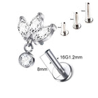 Titanium 16G (1.2mm) Internally Threaded Lotus Dangling Piercing Stud