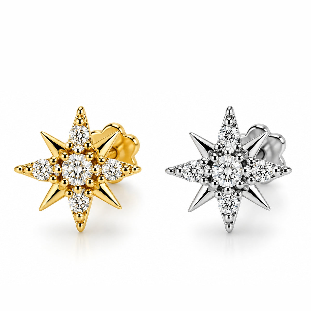 18K Gold Celestial Star Moissanite Piercing Stud