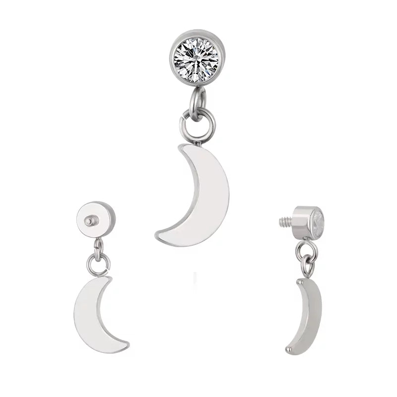 Titanium 16G (1.2mm) Internally Threaded Moon Dangling Piercing Stud