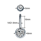 ASTM F136 Titanium 14G (1.6MM) Externally Threaded Round Crystal Belly Button Piercing 10MM