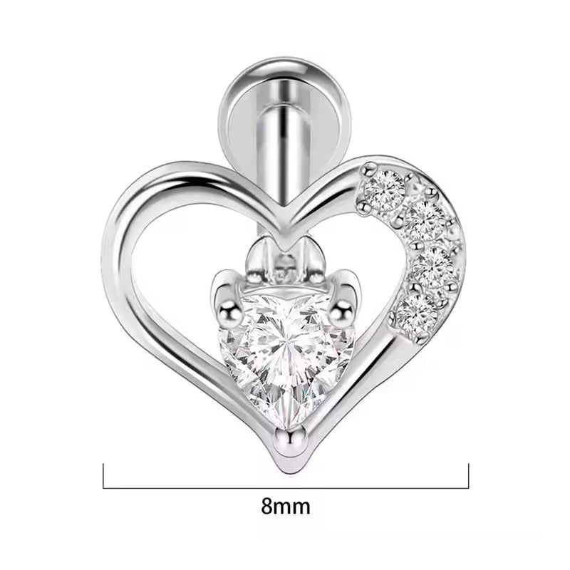 Titanium 16G (1.2MM) Internally Threaded Heart Stud