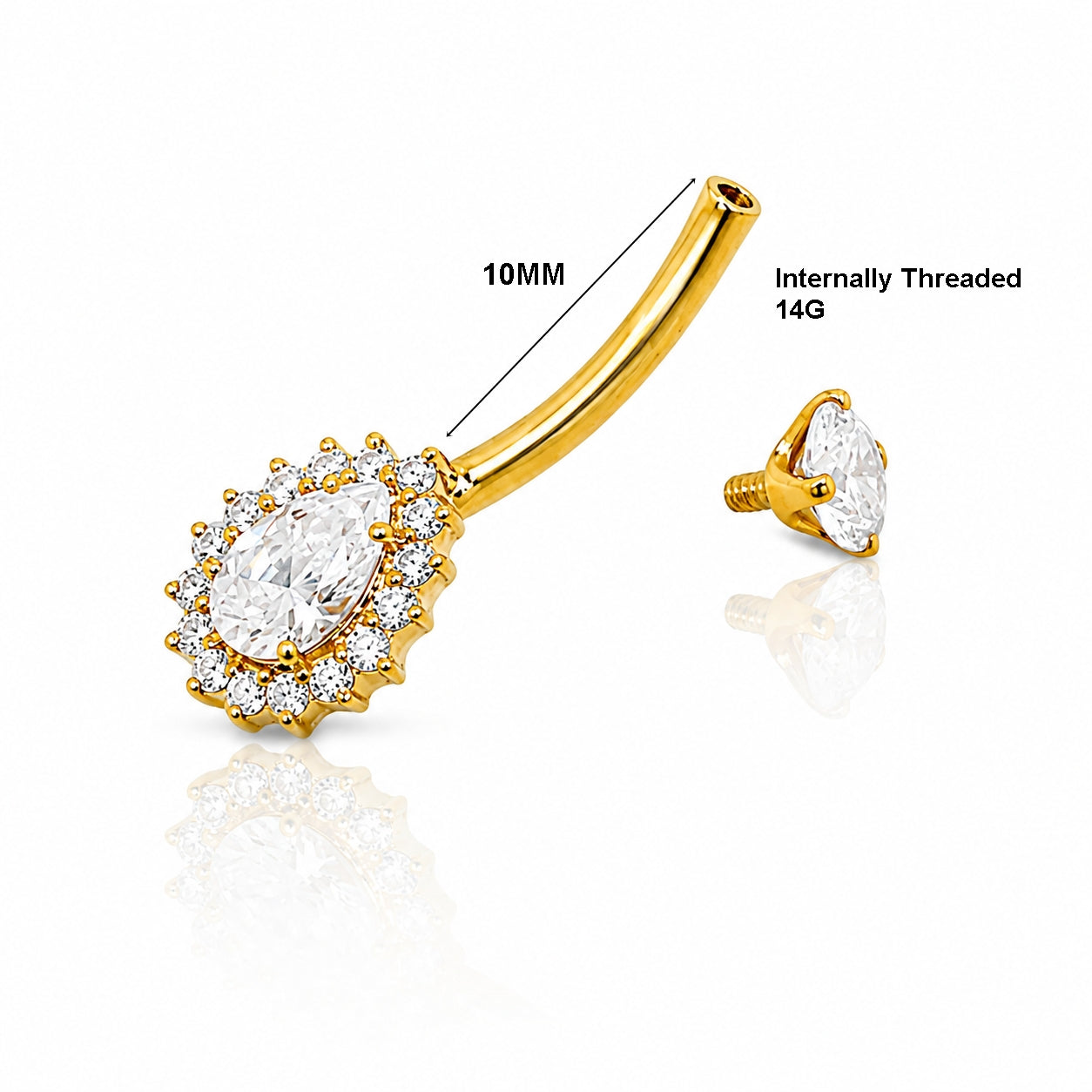 18K Gold Lab Diamond Teardrop Belly Piercing