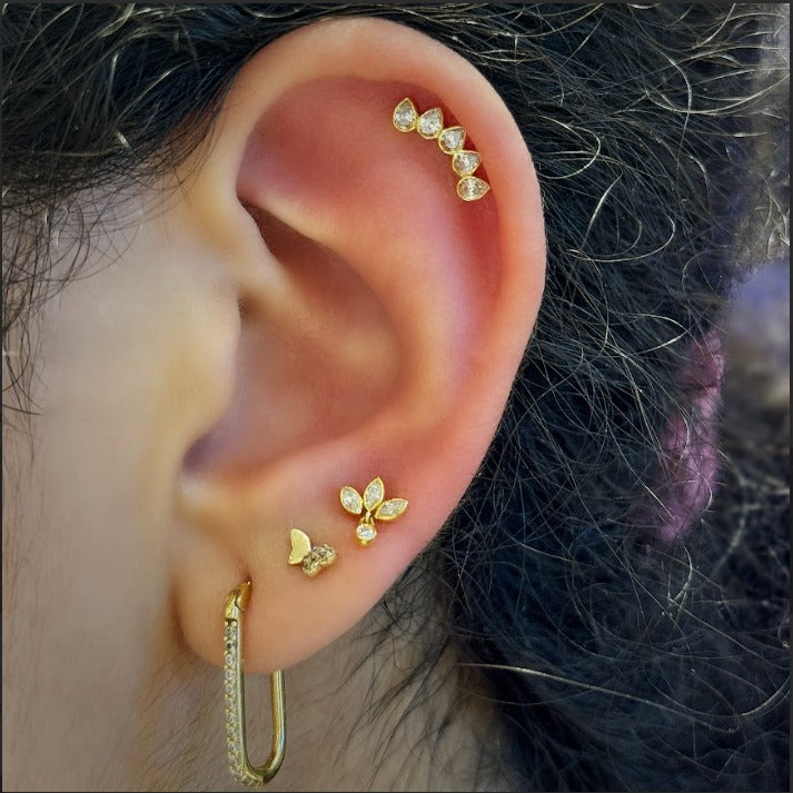 18K Gold Five Pear Lab Diamond Crown Ear Piercing Stud