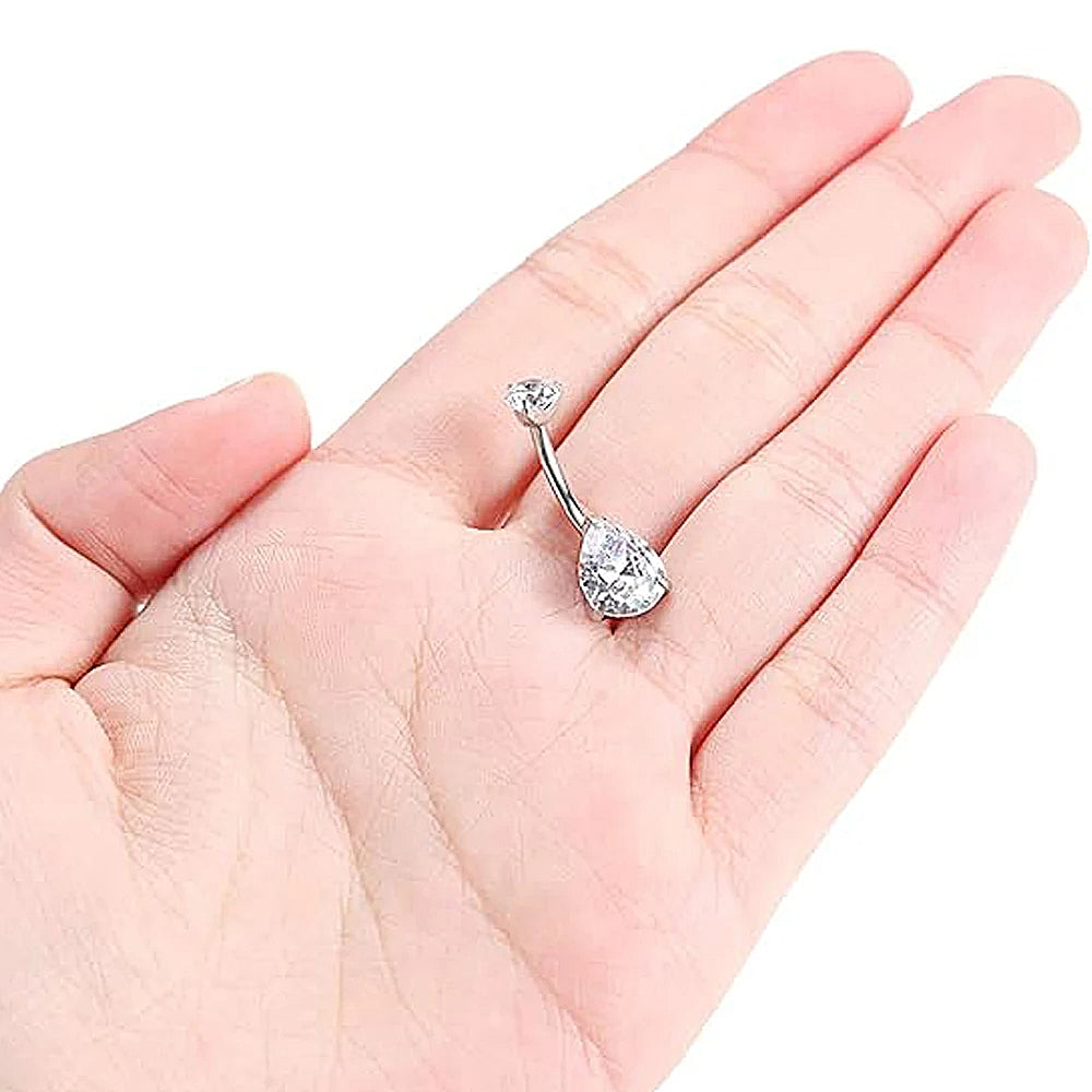 ASTM F136 Titanium 14G (1.6MM) Internally Threaded White Water Drop Belly Button Piercing 10MM