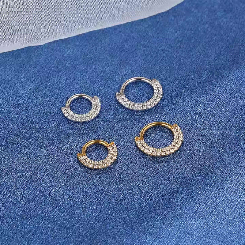 Titanium Front Crystal Daith &amp; Septum Piercing Hoop 16G 8MM