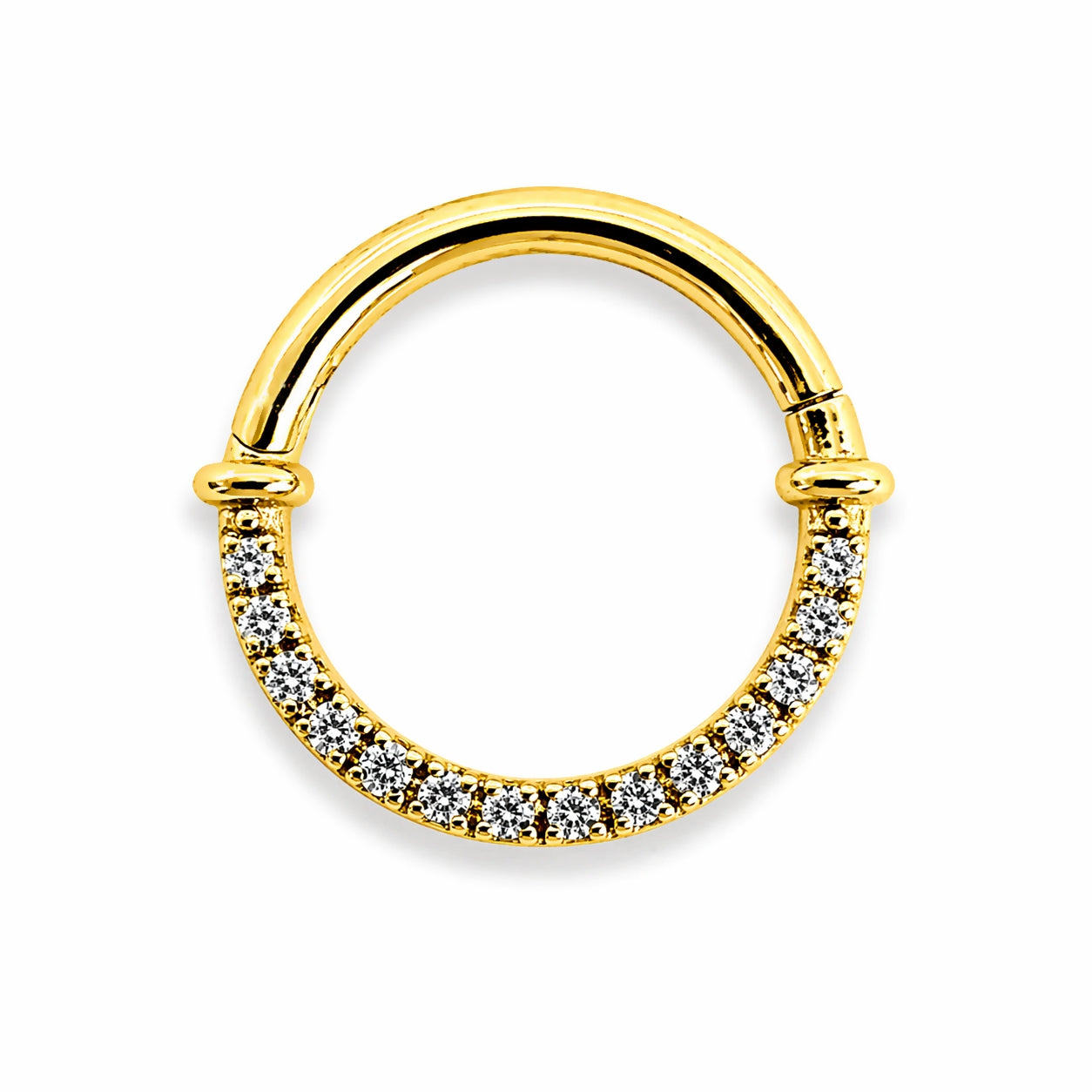18K Yellow Gold Lab Diamond Hinged Clicker – For Daith &amp; Septum Piercings
