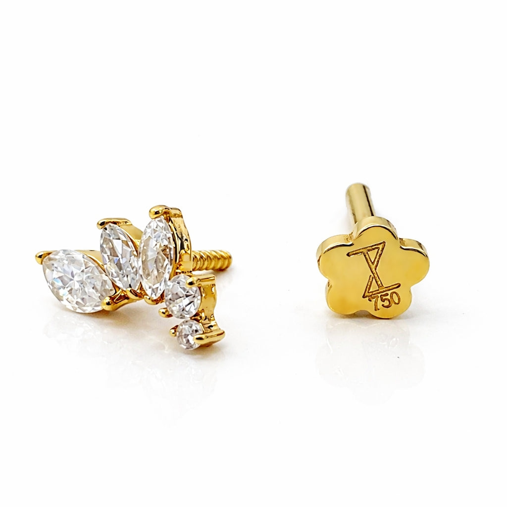 18k Gold Moissanite Ascending Petal Flat Back Stud