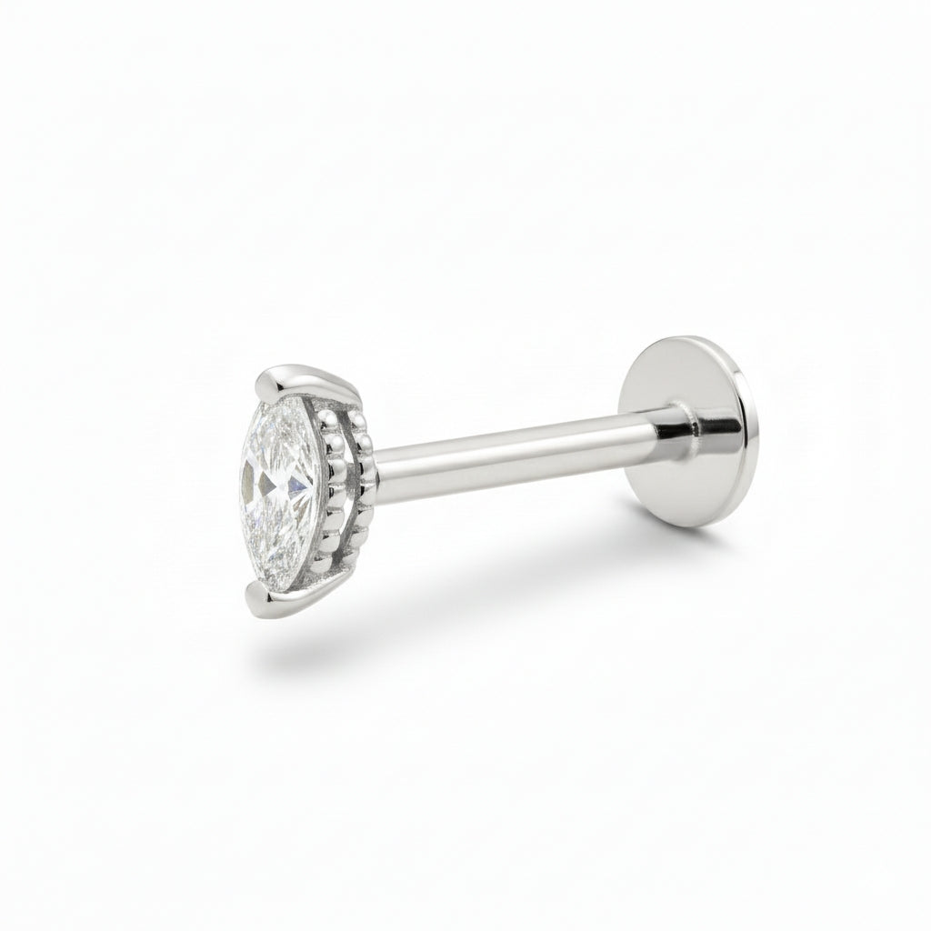 18K Gold Marquise Diamond Stud (3mm &amp; 4mm)
