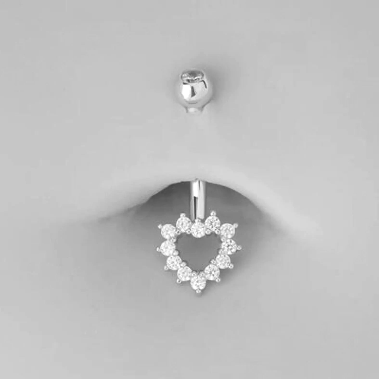 14K Solid White Gold Heart Belly Button Ring