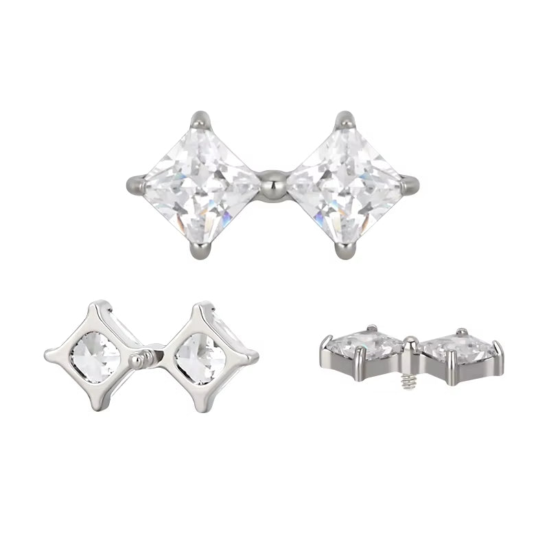 Titanium 16G (1.2MM) Internally Threaded Diamond Crystal Piercing Stud