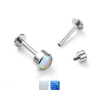 Natural Titanium 16G (1.2MM) Internally Threaded Opal Cylinder Labret Stud