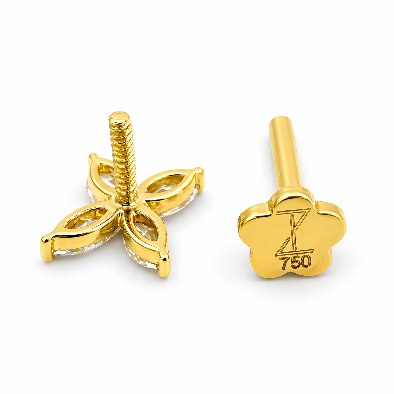 18K Gold Lab Diamond Flat Back Stud