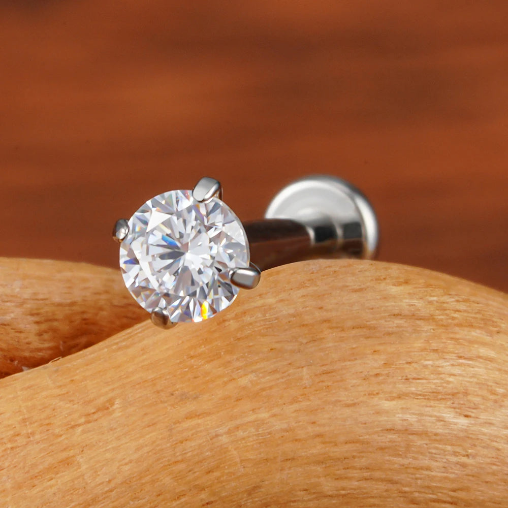Titanium 16G (1.2MM) Internally Threaded Crystal Labret Stud