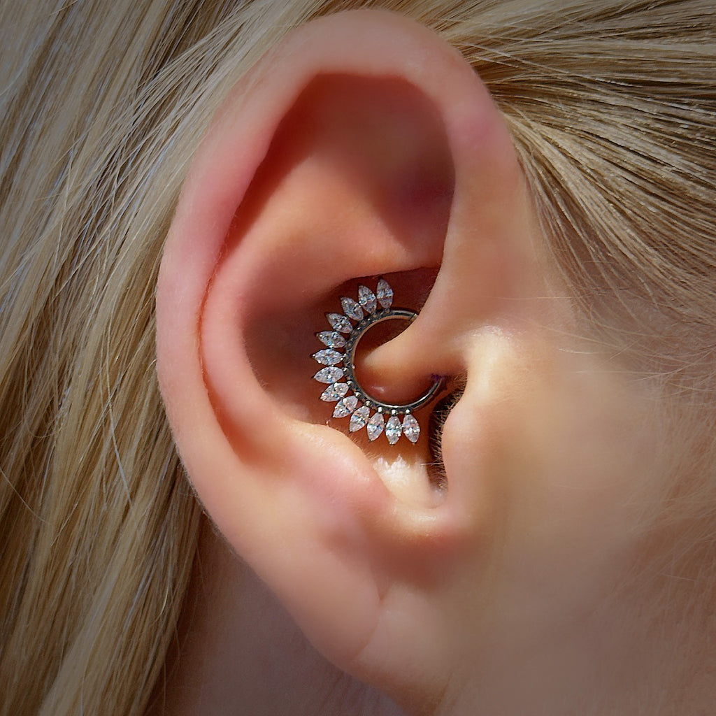 Titanium Royal Crystal Daith &amp; Septum Piercing Hoop 16G 8MM