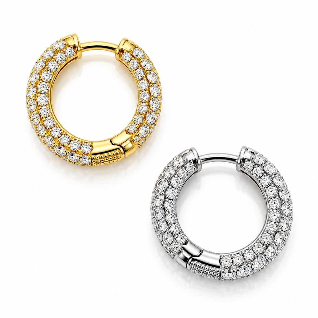 18K Gold Triple-Row Lab-Grown Diamond 10mm Hoop